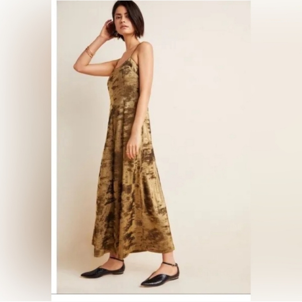 Anthropologie Erika Wide Leg Jumpsuit 2 Metallic Pewter Cropped Pockets Zip - Picture 3 of 9